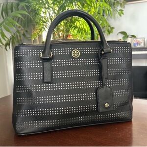 Tory Sport Black Perforated Handbag